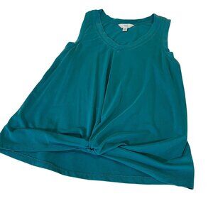 Time And Tru Womens Knot Front Tank Top S Teal Polyester Blend Sleeveless